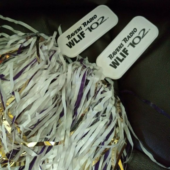 2 Vintage Purple, Gold & White Ravens Pom Poms (Costume/Football/Cheerleader) - Picture 3 of 5